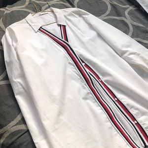 Zara White oversized cotton button down shirt.